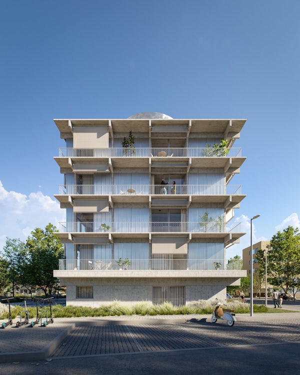 MASSLAB_PT's tweet image. MASSLAB's Plot V addresses the housing crisis by promoting social cohesion with a multifamily building for accessible rental housing. It aims to provide affordable options for families struggling to find homes. The project focuses on cost-efficient and eco-friendly design.