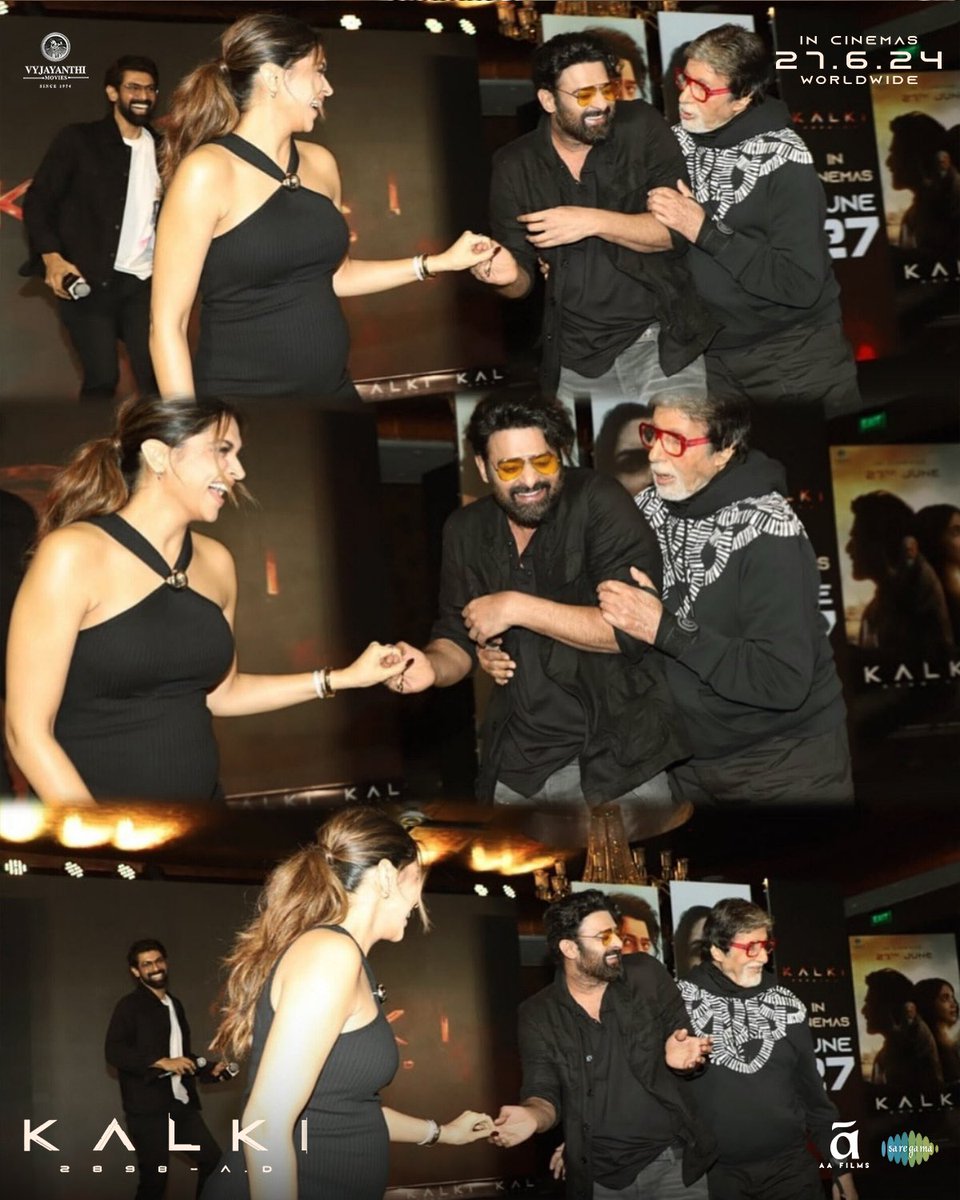 VyjayanthiFilms's tweet photo. Cutest moment of the day! 🤩❤️

#Kalki2898AD @SrBachchan @ikamalhaasan #Prabhas @deepikapadukone @nagashwin7 @DishPatani @Music_Santhosh @VyjayanthiFilms @Kalki2898AD @saregamaglobal @saregamasouth #Kalki2898ADonJune27 https://t.co/vsZ3Nn9F3O