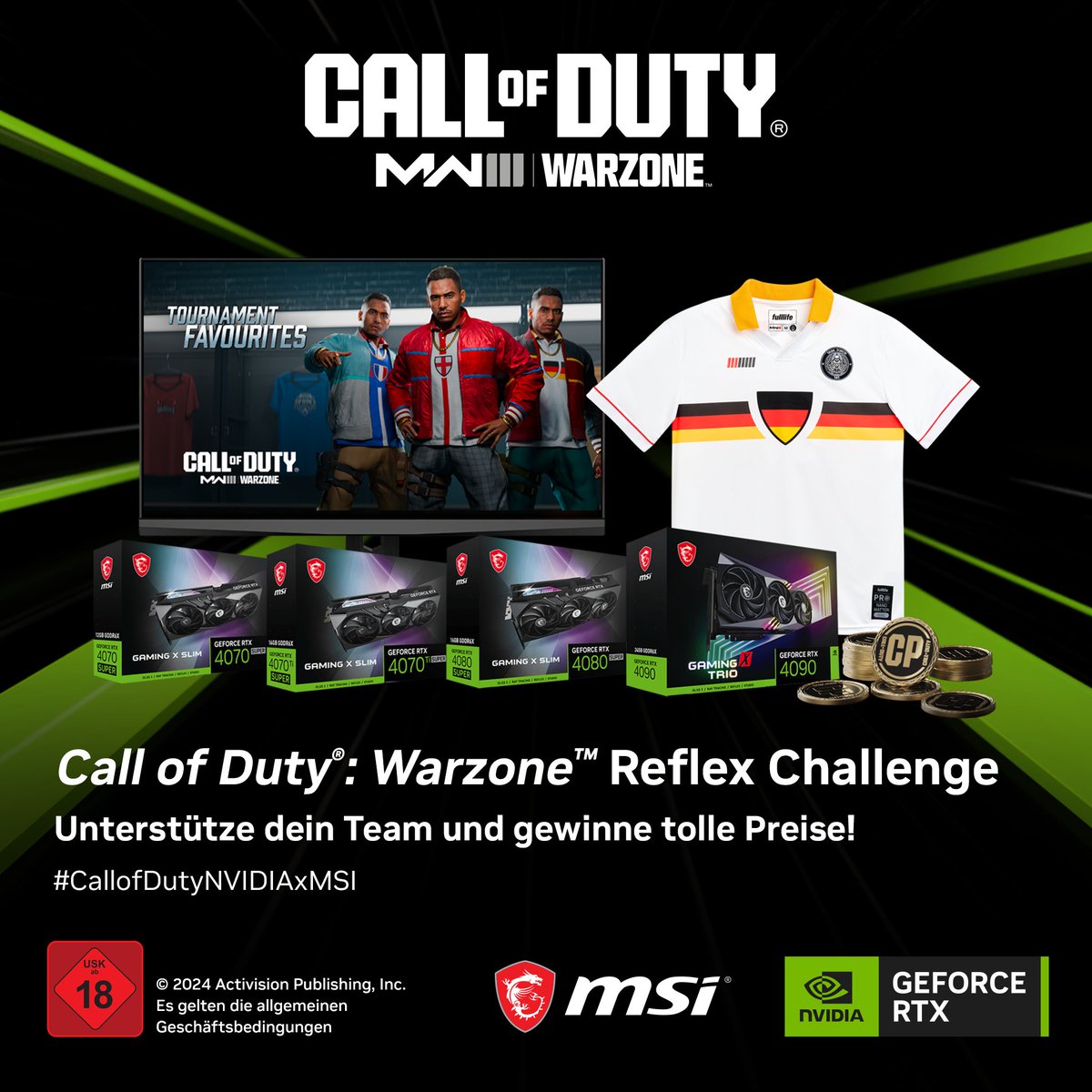 Die <a href="/CallofDutyDE/">Call of Duty Germany</a>: Warzone Reflex Challenge: EN vs DE vs FR - Das Gewinnerteam sichert sich die Preise für sein Land!

Je mehr IHR kommentiert und teilt, desto größer wird der <a href="/msigaming_de/">MSI Deutschland</a> Preispool sein. 🚀 

Kommentiere/ RT mit #CallofDutyNVIDIAxMSI, um teilzunehmen!