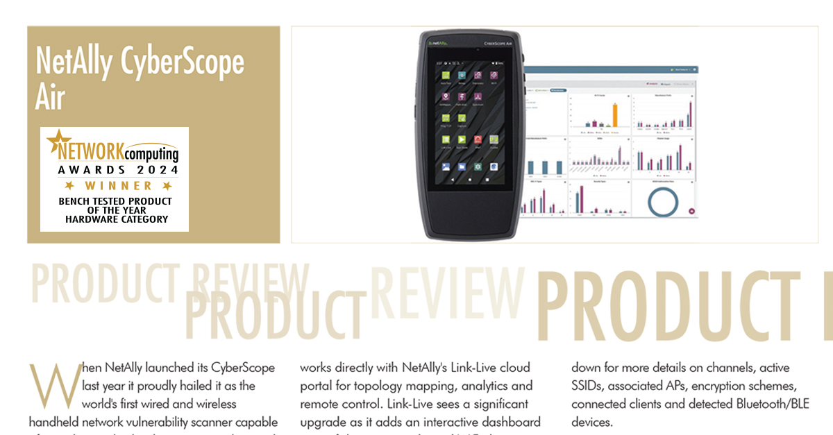 NetAlly's tweet image. "The combination of a powerful diagnostics tools and vulnerability scanning makes NetAlly's CyberScope Air a highly desirable tool for technicians. Read the full review - ow.ly/f8Mn50ShSlh
#NetworkComputing #CyberScope #CyberSecurity #ITInsights