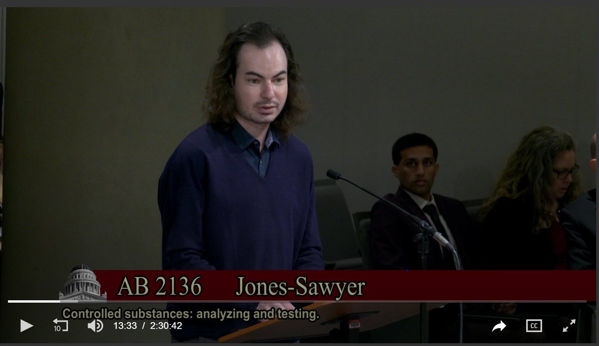 Brendan Harshberger, of our phenomenal Drug Checking Los Angeles team, testified yesterday at the CA Senate in support of AB-2136, a bill that would more fully legalize drug checking in California. It passed to the judiciary!