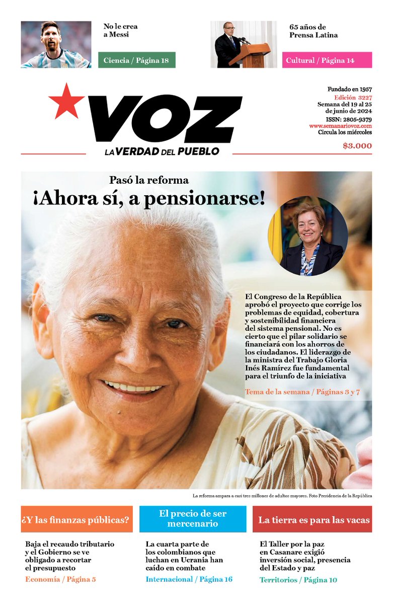 SemanarioVOZ's tweet photo. 📰Portada VOZ 3227

🧓👵Pasó la reforma. ¡Ahora sí, a pensionarse!
🤔 ¿Y las finanzas públicas?
🪖  El precio de ser mercenario
👩‍🌾 “Aquí tiene más tierra una vaca que un campesino”
😅 No le crea a Messi
🗞✊🏽 65 años de Prensa Latina

🧵1/10 https://t.co/HHbbhl2gr3
