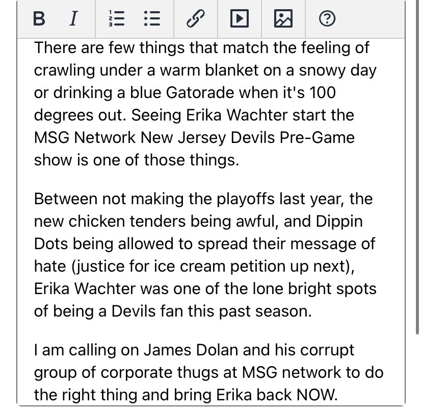 I'm writing up a petition to MSG Network to bring Erika Wachter back what do we think here pack