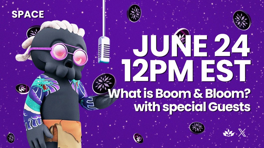 📢 What is Boom &amp; Bloom? 🌺

Join our X space with @iwwon, co-founder of B&amp;B and creator of <a href="/the_mories/">The Mories 💀</a>, for some exciting updates and surprises 🔥

🗓️ Monday, June 24th 🕛 12pm EST
🎙️ Space link: In the comments 👇

Prepare the right questions to get some $BOOM alpha 👀
