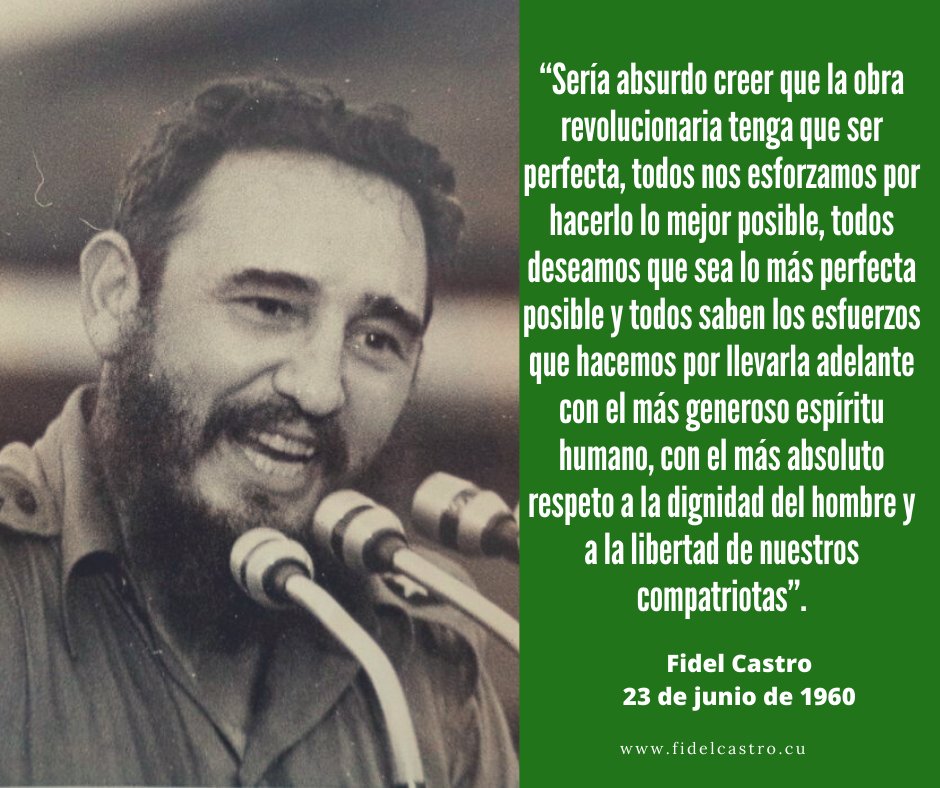 🎙#FidelCastro:  “Sería absurdo creer que la obra revolucionaria tenga que ser perfecta, todos nos esforzamos por hacerlo lo mejor posible, todos deseamos que sea lo más perfecta posible y todos saben los esfuerzos que hacemos por llevarla adelante”.

👉bit.ly/2K7N07o