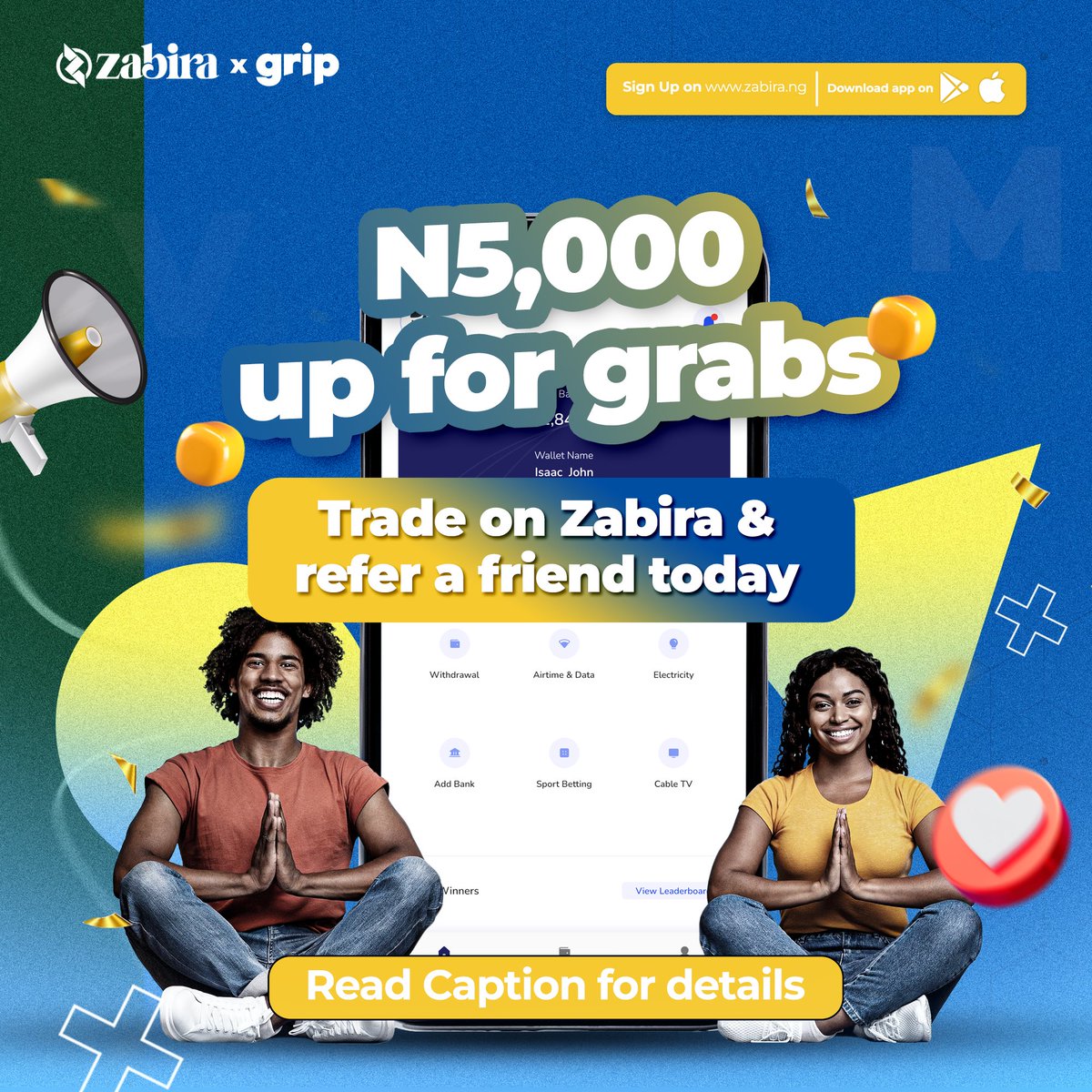 To win N5,000 as Zabira follower of the
Week

1. Retweet this
2. Refer friends to follow <a href="/thezabira/">Zabira</a>, mentioning your name in the comment section.
3. Winners with the most referrals will be picked at the end of the month.

To win, users must complete all criteria’s #zabira