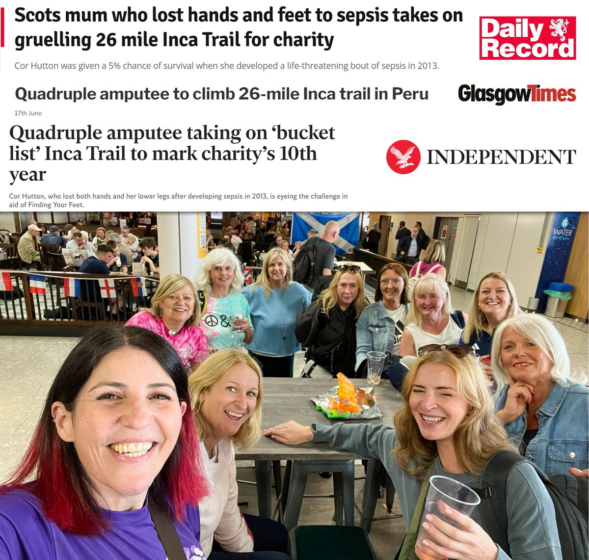 Finding Your Feet Amputee Charity (@fyf_charity) on Twitter photo And theyβre off! βοΈ All the ladies here are meeting 17 more fundraisers in Peru today to begin the gruelling 4-day trek to Machu Picchu. π <a href="/CorHutton/">(Dr) Cor Hutton π</a> is of course doing it all with no legs and transplanted hands, and we think that's worth a tenner. π
justgiving.com/page/cor-machuβ¦ And theyβre off! βοΈ All the ladies here are meeting 17 more fundraisers in Peru today to begin the gruelling 4-day trek to Machu Picchu. π <a href="/CorHutton/">(Dr) Cor Hutton π</a> is of course doing it all with no legs and transplanted hands, and we think that's worth a tenner. π
justgiving.com/page/cor-machuβ¦