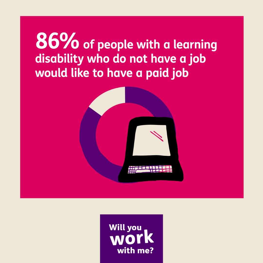 The theme for today is ‘Will You Work with Me?’

We want to see a future where people with a learning disability receive the right support to access and stay in work. 

#LearningDisabilityWeek