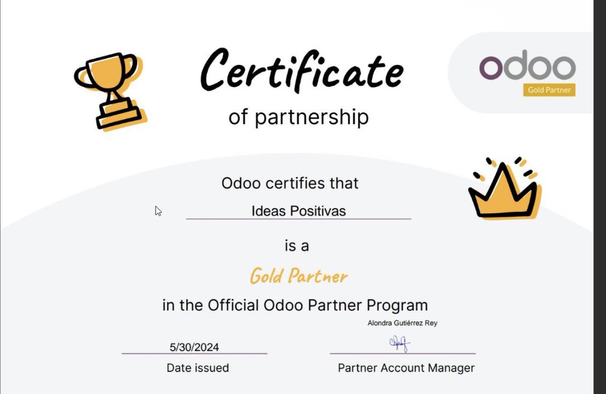 ip_consultoria's tweet photo. 😃 ¡Ideas Positivas ya es Gold Partner de Odoo!🥇 El equipazo de Ideas Positivas ha conseguido el rango más alto de colaboración con #Odoo. 🚀
Gracias a mantenernos fieles a nuestros pilares: venta consultiva, metodología y acompañamiento💡➕ https://t.co/4qmC7rxXHk https://t.co/JwjemJV6es