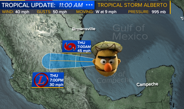 MikeBoard1200's tweet photo. Welcome Tropical Storm Alberto! #HeyBert https://t.co/PwSFKTADM5
