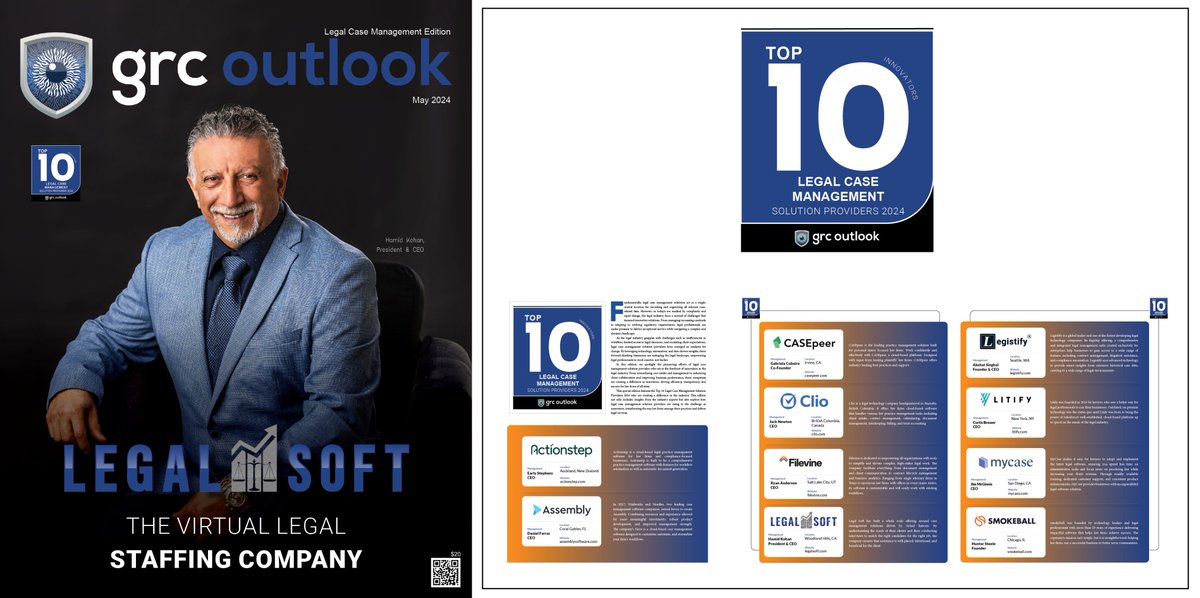 We extend our congratulations for yours remarkable achievement of being ranked among the Top 10 Legal Case Management Solution Providers 2024 companies in GRC Outlook Magazine! grcoutlook.com/legal-case-man… #tech #legalsoftware