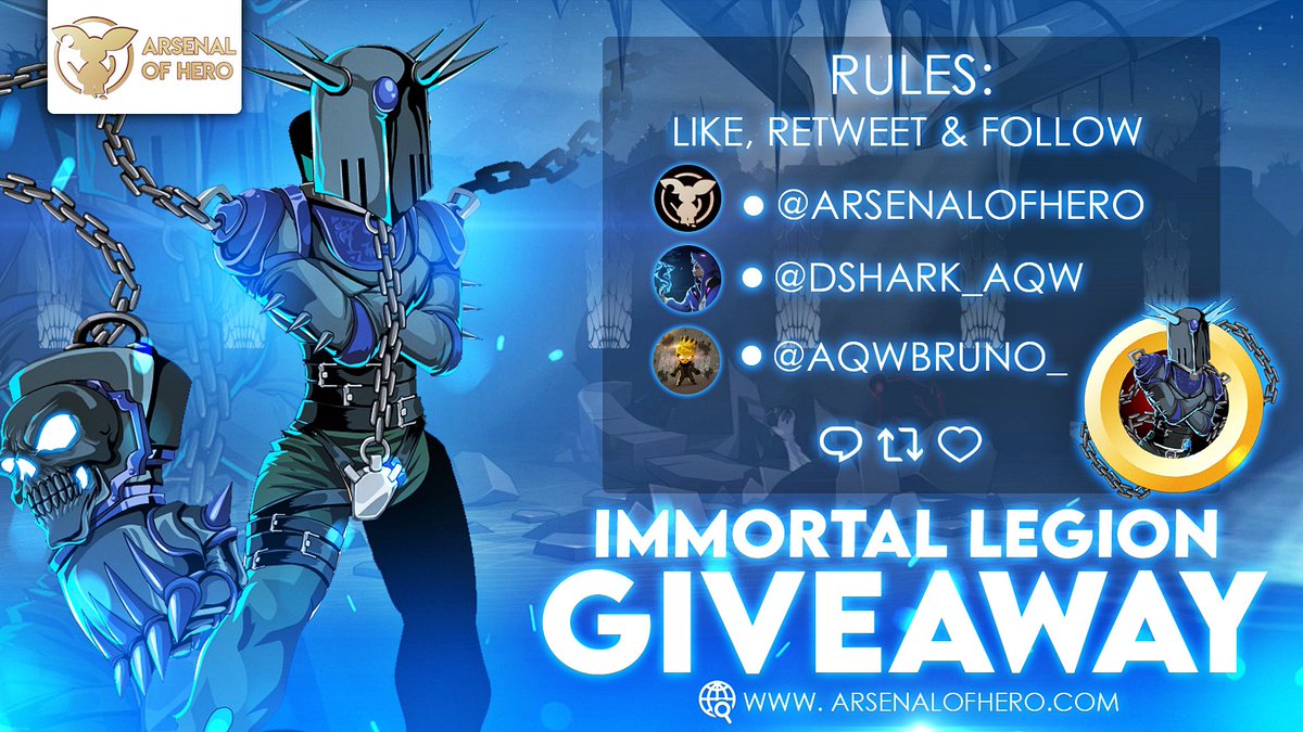 🦈 Giveaway HeroMart 🦈

- Prize: Legro Inmortuorum

- Rules: Follow me <a href="/DShark_AQW/">DShark</a>, <a href="/AQWBruno_/">Bruno_ 🇧🇷</a> and <a href="/ArsenalofHero/">Arsenal of Hero</a>

- Access our HeroMart store: arsenalofhero.com

Retweet and like to participate