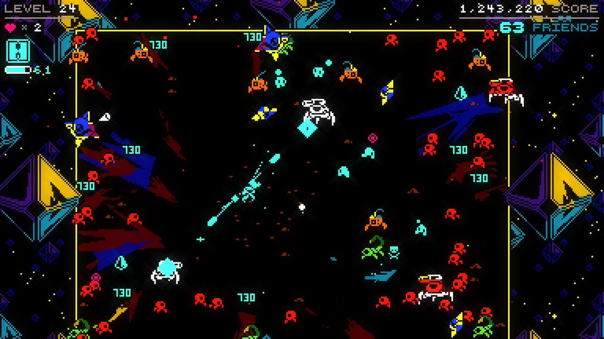 Blast your way through infinite levels in Satryn DX! This 2D arcade twin-stick shooter is packed with chaotic action and power-ups. Save friends to increase your score multiplier! Out July 18th on Nintendo Switch with a 20% discount the first week! #SatrynDX #NintendoSwitch 🎮