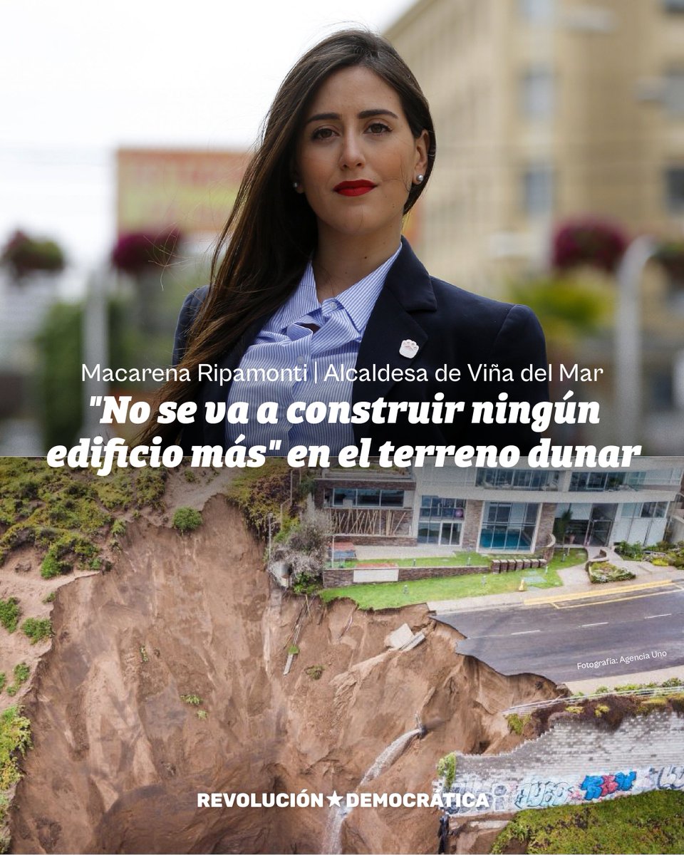 Revolución Democrática (@rdemocratica) on Twitter photo La alcaldesa de Viña del Mar, nuestra compañera <a href="/MacaRipa/">Macarena Ripamonti</a> ha confirmado que bajo su administración no se permitirá la construcción de nuevos edificios en el campo dunar de Concón, este compromisoes fundamental para proteger este invaluable ecosistema y a las vecinos de la región. La alcaldesa de Viña del Mar, nuestra compañera <a href="/MacaRipa/">Macarena Ripamonti</a> ha confirmado que bajo su administración no se permitirá la construcción de nuevos edificios en el campo dunar de Concón, este compromisoes fundamental para proteger este invaluable ecosistema y a las vecinos de la región.