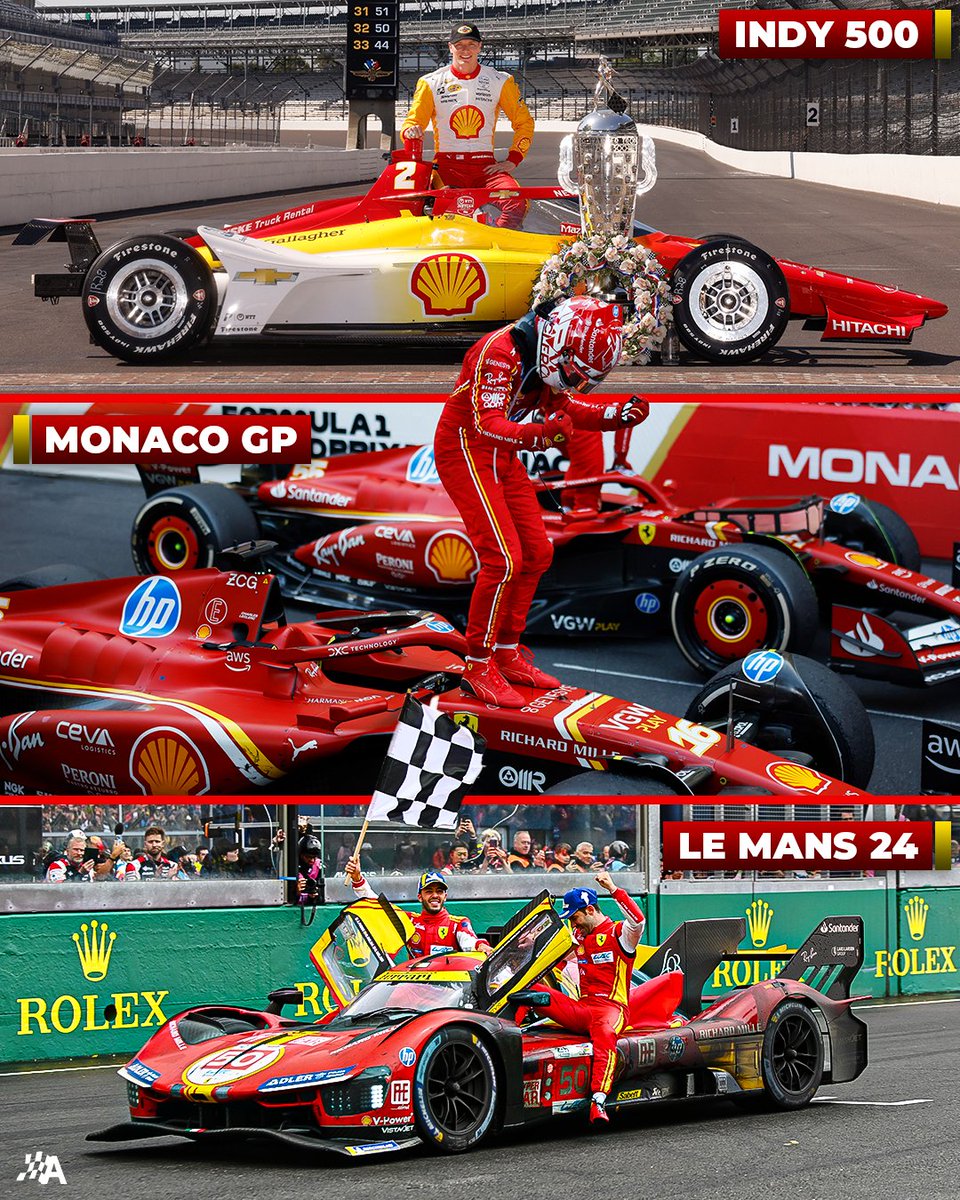 That's the Triple Crown victory for <a href="/ShellMotorsport/">ShellMotorsportTeam</a> 👏 

Team Penske  🏆 Indy 500
Scuderia Ferrari  🏆 Monaco GP
AF Corse Ferrari  🏆 Le Mans

#ShellMotorsport