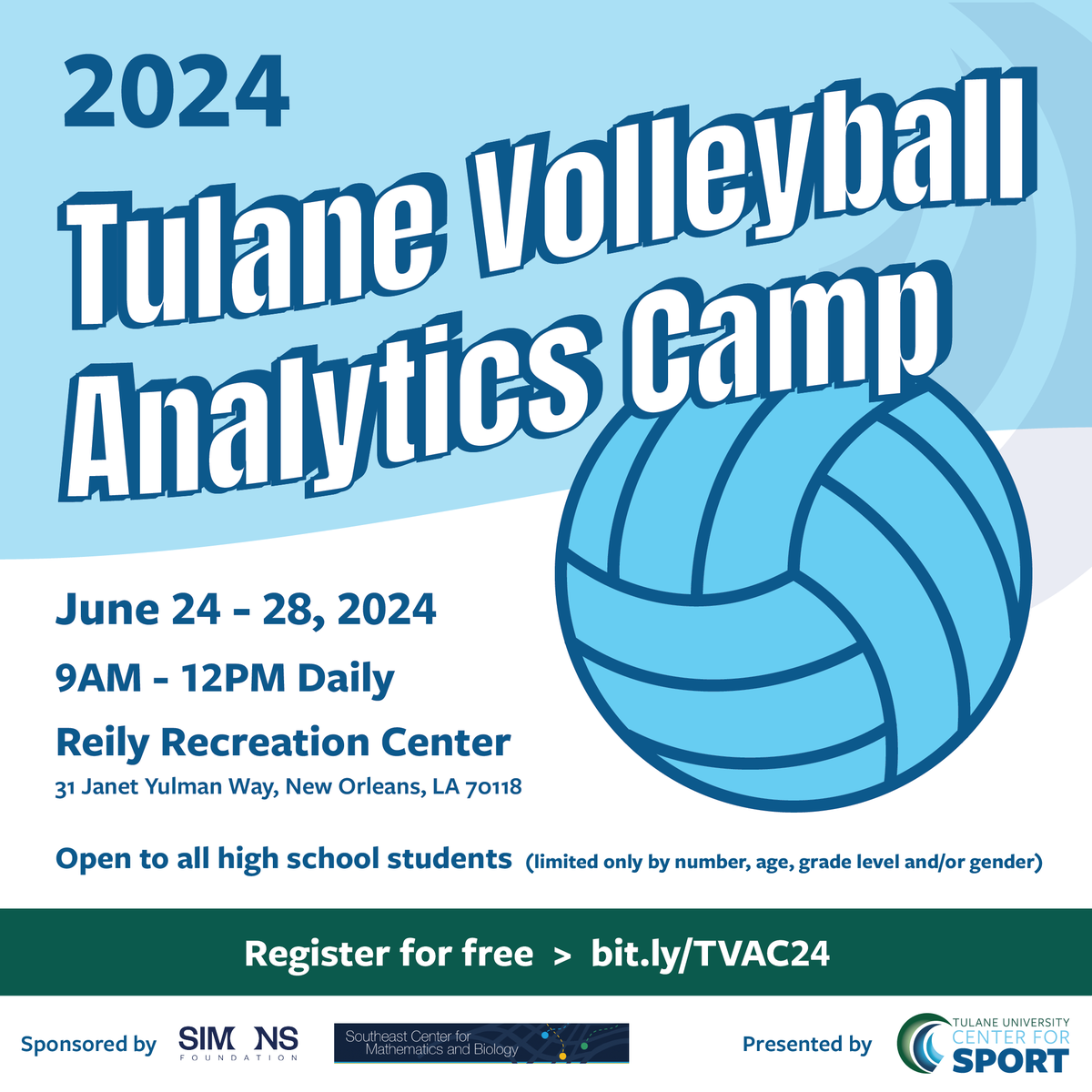 Exciting opportunity for high school volleyball players! 🏐✨ Our #Tulane Volleyball Analytics Camp is less than ONE WEEK away 🤾‍♀️

Don’t miss out on this unique opportunity to enhance your skills through the power of analytics. 

Register now ➡️ bit.ly/TVAC24
