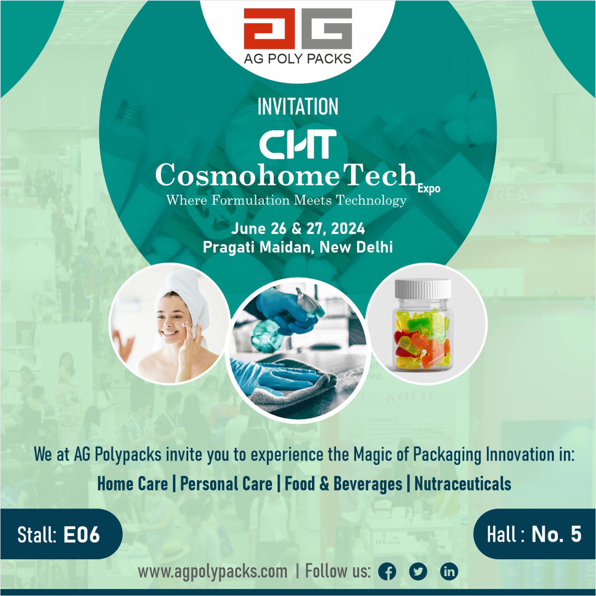 ag_packs's tweet image. Join us at the #CosmoHomeTech (CHT) Expo on June 26 &amp;amp; 27, 2024, at @ITPODesk Pragati Maidan, New Delhi. Visit us at Stall E06, Hall No 5, and discover the magic of packaging innovation in #HomeCare, #PersonalCare, Food &amp;amp; Beverages, and #Nutraceuticals
linkedin.com/events/7209220…