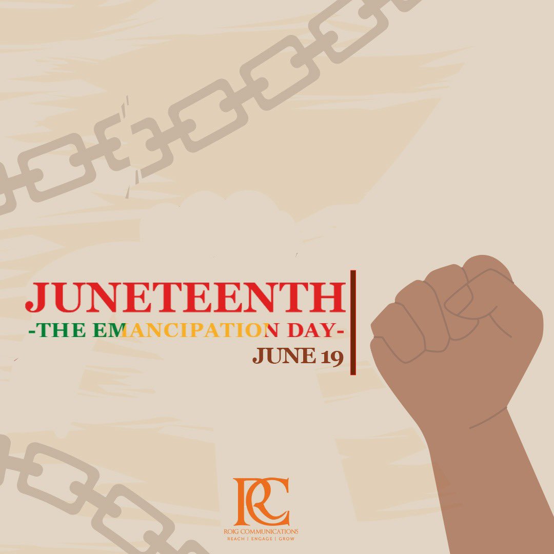 ROIG_DC's tweet image. Today, we celebrate #juneteenth which commemorates the end of slavery in the US. In observance of this day, our office will be closed.  #freedom