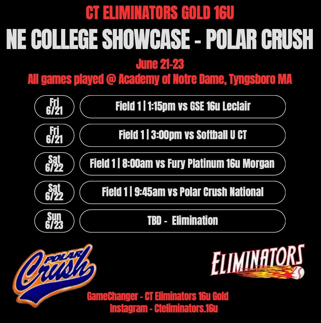 This is my schedule this weekend for the NE College Showcase - Polar Crush.