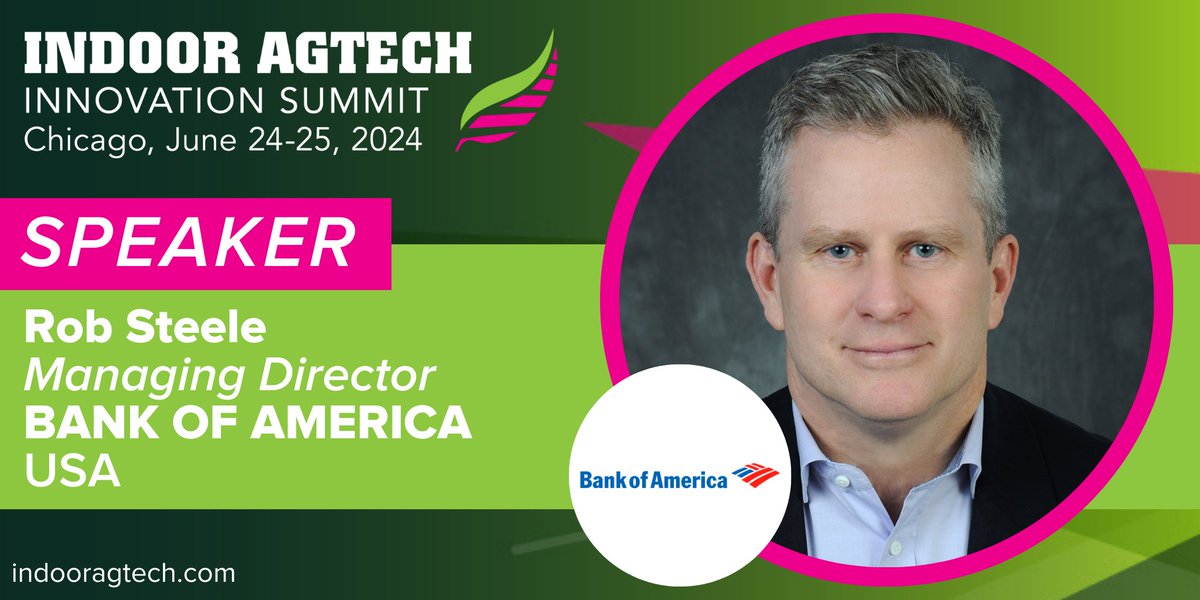 Indoor AgTech Innovation Summit (@indooragtech) on Twitter photo Next week, Managing Director <a href="/BankofAmerica/">Bank of America</a>, Rob Steele will moderate a discussion on unlocking CEA’s potential to grow ingredients and nutrients to use food as medicine.
Book your #IndoorAgTech pass to join him in Chicago: bit.ly/3TD9enQ Next week, Managing Director <a href="/BankofAmerica/">Bank of America</a>, Rob Steele will moderate a discussion on unlocking CEA’s potential to grow ingredients and nutrients to use food as medicine.
Book your #IndoorAgTech pass to join him in Chicago: bit.ly/3TD9enQ