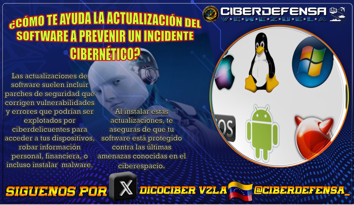 !ENTERATE¡🛡️🌐⚙️🔒
¿CÓMO TE AYUDA LA ACTUALIZACIÓN DEL SOFTWARE A PREVENIR UN INCIDENTE CIBERNÉTICO?
#RespuestaIncidentesCibernecticos
#Ciberseguridad
#Ciberdefensa