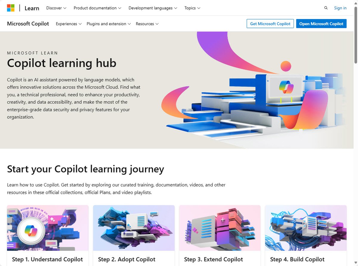 Start your Microsoft Copilot journey on the new Copilot learning hub.

learn.microsoft.com/copilot