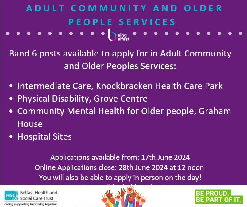 BHSCTjobs's tweet photo. 📢We are having a bespoke Recruitment Open Day for Band 6 Social Workers within Belfast Trust:
⏳Closing date: Friday, 28th June 2024 @ 12 Noon
📝Register your interest in attending: https://t.co/RLJoA8ydTO
🖇️For more details and to apply visit: https://t.co/nvvcHLeKP5 https://t.co/wuZh4HnKI4