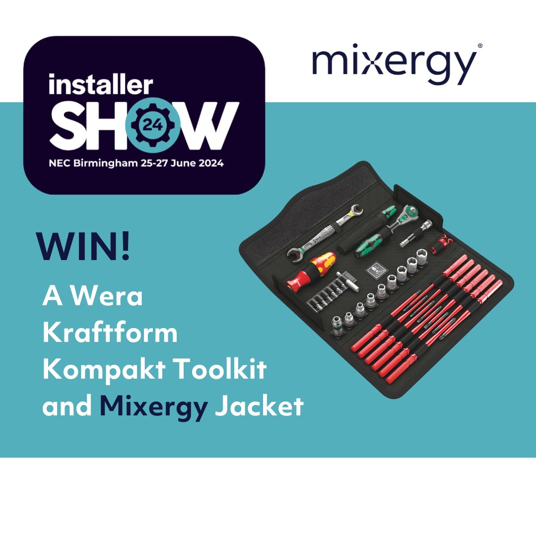 For a chance to win a Wera Kraftform Kompakt Toolkit and a Mixergy Jacket, visit the Mixergy stand at the @InstallerSHOW next week. Test your skills by installing a plate heat exchanger. If you're the fastest, you WIN! #InstallerSHOW #Mixergy #Giveaway #Competition #ToolKit #Wera