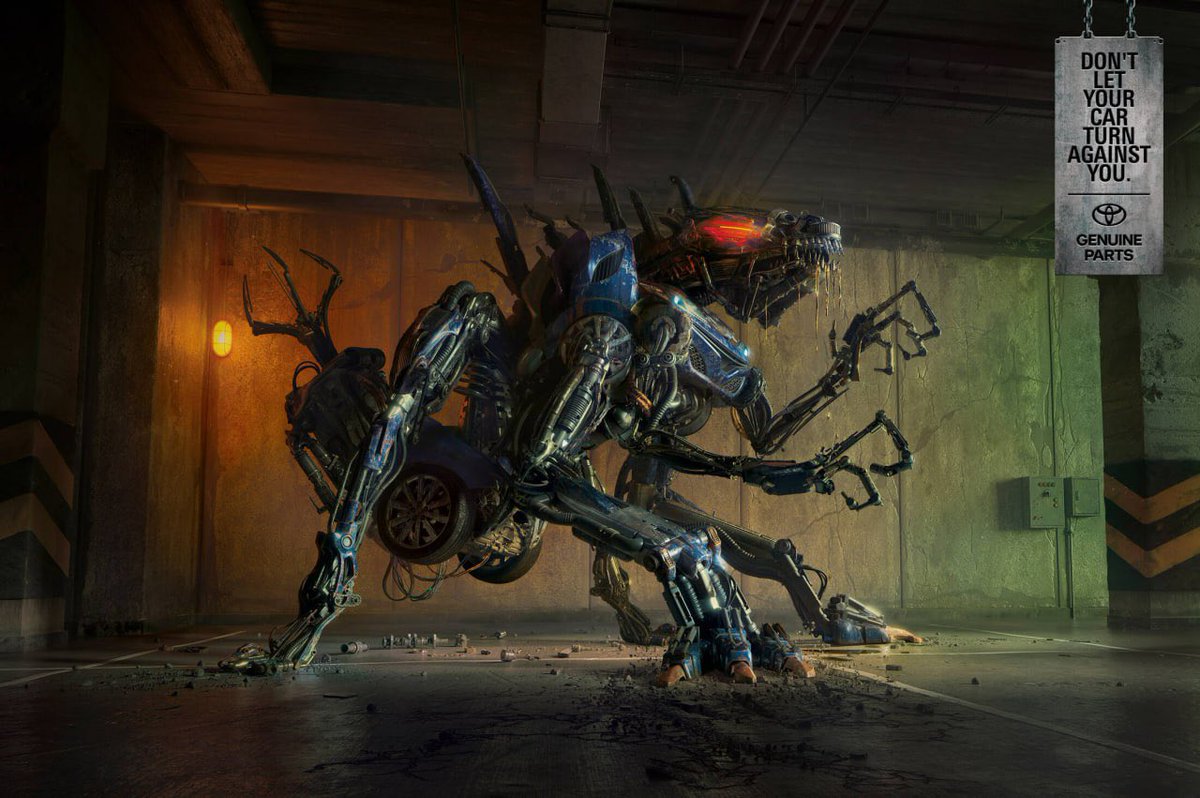FlyxMarketing's tweet photo. What Pokemon is this?

Toyota released an advertisement with engineering monsters: according to the creators, this is what fake spare parts turn a car into. I took my Camry to the wrong service center and received a life-threatening transformer. https://t.co/Xl1P3Zm50Z
