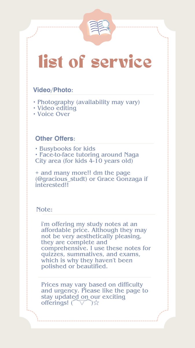 gracious_study's tweet image. Welcome to "Gracious Study"! Our goal is to offer top-notch academic commissions(check the picture below)
dm me if interested!!
Prices may vary based on difficulty and urgency (⌒▽⌒)☆
accounts:
@gracious_study on twt&amp;amp;tiktok
Gracious Study/ Grace Gonzaga on fb!!