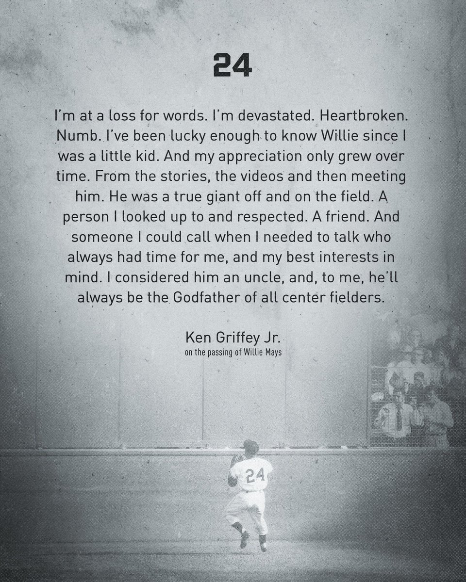Mariners's tweet photo. A statement from Ken Griffey Jr. on the passing of his longtime friend, Hall of Famer Willie Mays. https://t.co/Oo86DlEp2q