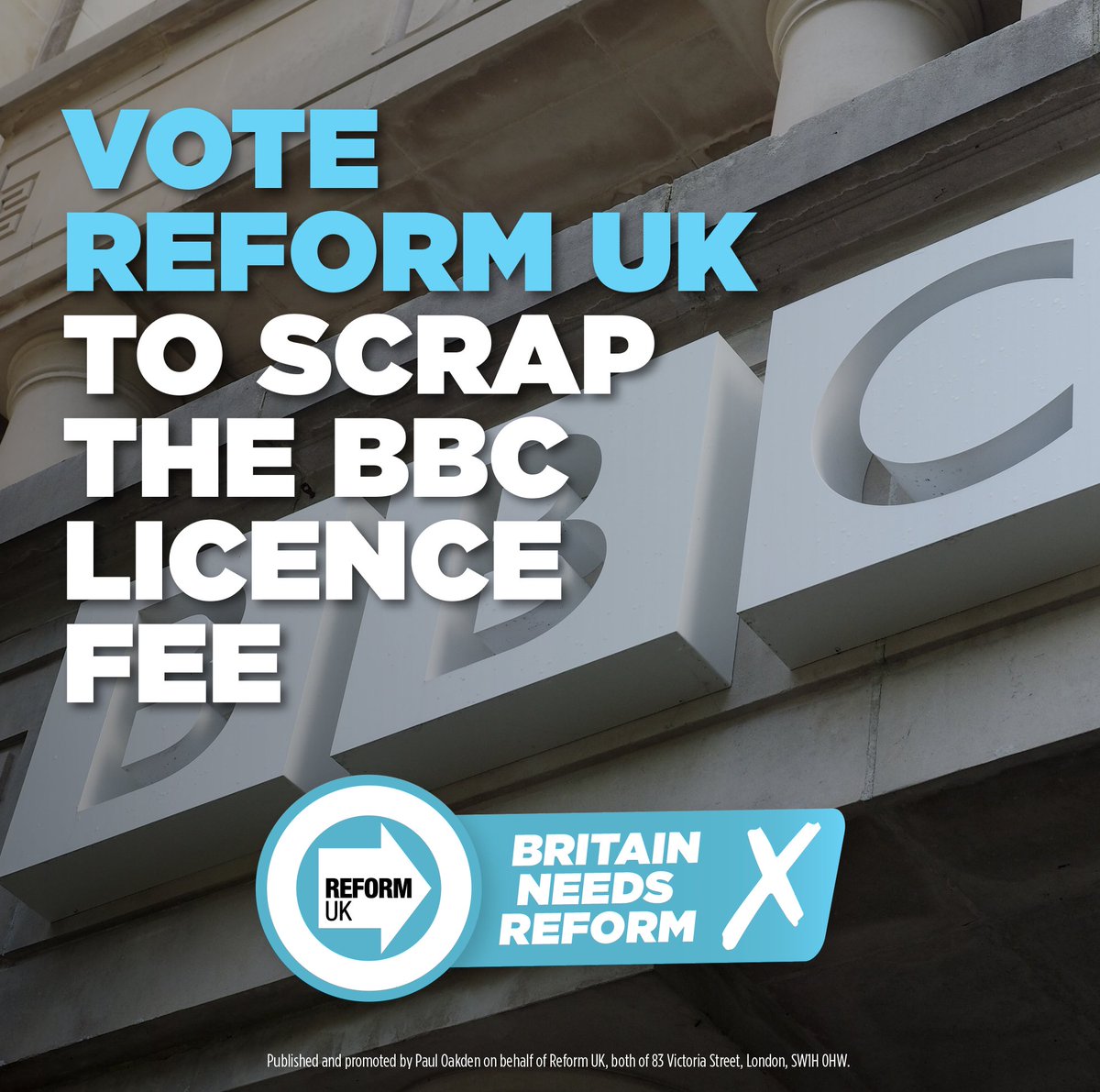 The out-of-touch wasteful BBC is institutionally biased. 

The TV licence is taxation without representation.

❌ Reform UK will SCRAP the BBC licence fee.