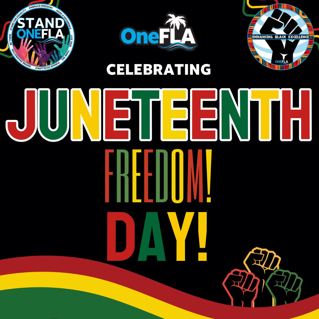 Today, we celebrate Juneteenth, a day that marks the end of slavery in the U.S. and honors the enduring fight for freedom and equality. 

Let's honor this day by reflecting on our history, celebrating progress and committing to a more inclusive future. 

#Juneteenth #OneFLA