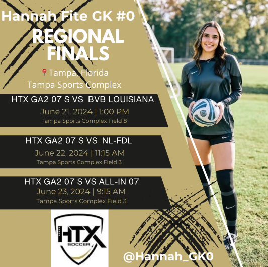 Hannah Fite (@hannah_gk0) on Twitter photo On the road! Headed to Tampa today for the regional finals. Gonna be a good week of soccer. Excited to get started! ☀️⚽️<a href="/ImYouthSoccer/">ECNL/GA/Recruiting/College Soccer</a> @SoccerMomInt <a href="/SSN_NCAASoccer/">Sidelines - College Soccer</a> <a href="/G2CollegeSoccer/">Go 2 College Soccer</a> <a href="/PrepSoccer/">Prep Soccer ⚽️</a> <a href="/G2CollegeSoccer/">Go 2 College Soccer</a> <a href="/EqualTimeSoccer/">Equal Time Soccer</a> #Soccer
#goalkeeper #classof2025 On the road! Headed to Tampa today for the regional finals. Gonna be a good week of soccer. Excited to get started! ☀️⚽️<a href="/ImYouthSoccer/">ECNL/GA/Recruiting/College Soccer</a> @SoccerMomInt <a href="/SSN_NCAASoccer/">Sidelines - College Soccer</a> <a href="/G2CollegeSoccer/">Go 2 College Soccer</a> <a href="/PrepSoccer/">Prep Soccer ⚽️</a> <a href="/G2CollegeSoccer/">Go 2 College Soccer</a> <a href="/EqualTimeSoccer/">Equal Time Soccer</a> #Soccer
#goalkeeper #classof2025