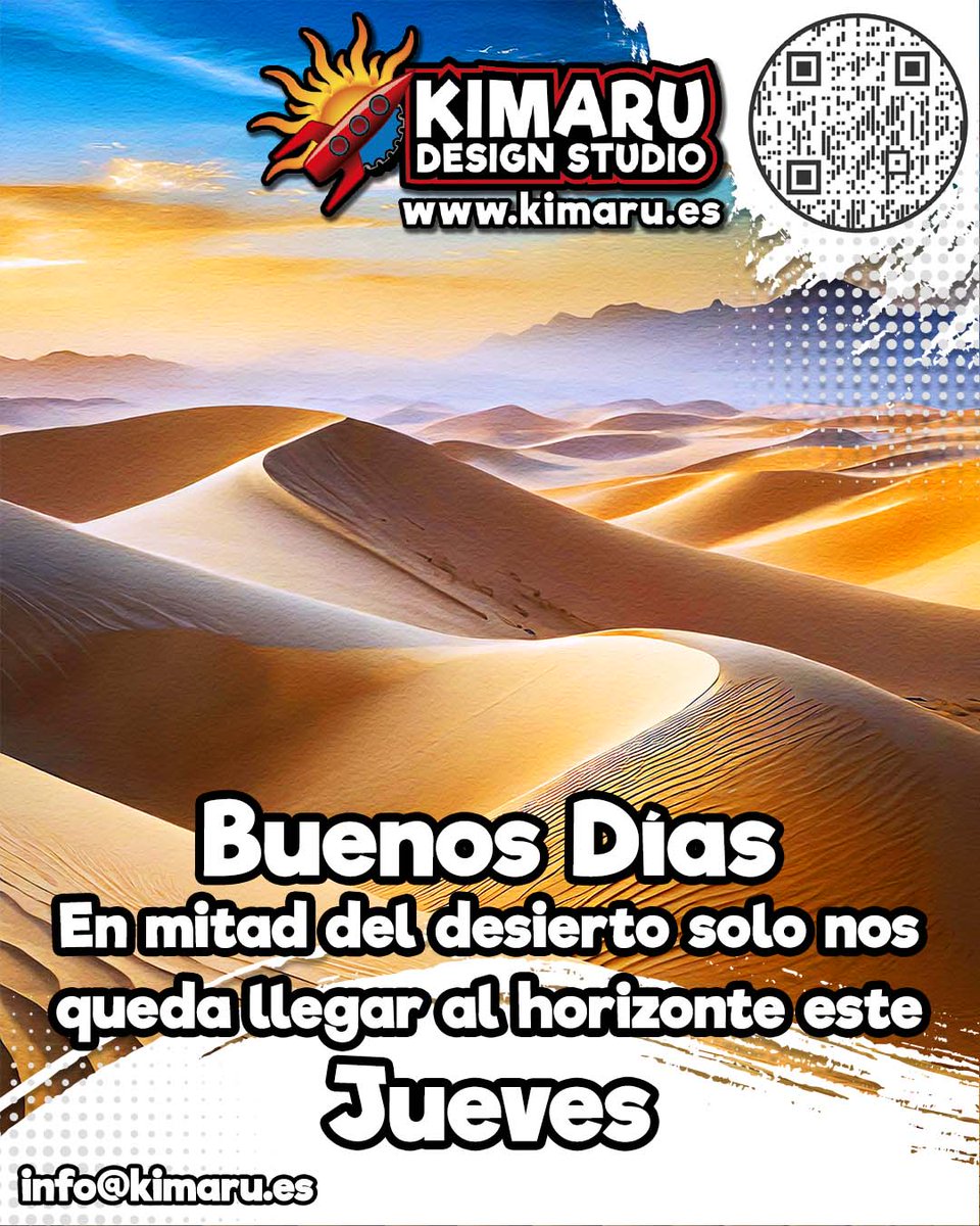 kimaru_es's tweet photo. ¡Buenos Días!
¡En mitad del desierto solo nos queda llegar al horizonte este Jueves!☀️🌈🚀🖖
#BuenosDias #BuenosDiasMundo #BuenosDías #BuenosDiasATodos #diseñografico #diseño #rodadebara #diseñoweb #elvendrell #torredembarra #graphicdesigner #tarragona #barcelona #graphicdesign https://t.co/xEkKBMGlxy