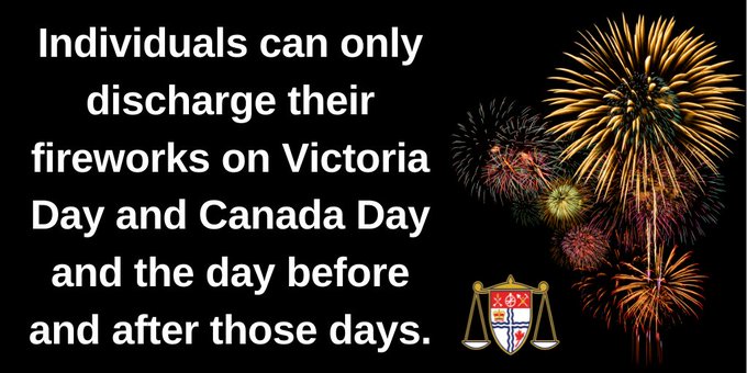 Fireworks and the text: individuals can only discharge their fireworks on Victoria Day and Canada Day and the day before and after those days.