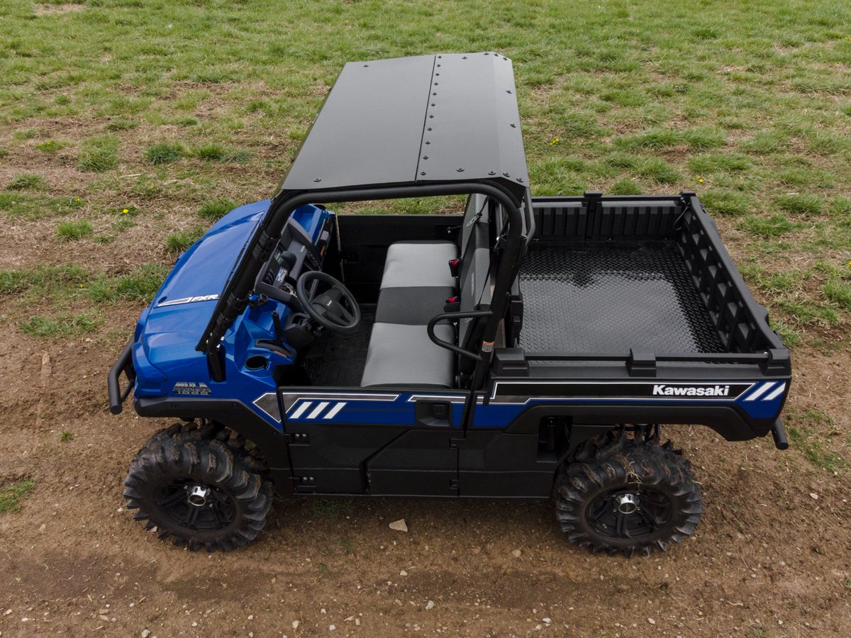 superatvtweet's tweet photo. 🌧 Pop-up showers can quickly ruin a ride. Shield yourself from the rain, blazing sun, and flying trail debris with #SuperATV’s #Kawasaki #MulePROFXR Aluminum Roof. Our durable aluminum roof offers incredible protection without weighting your Mule down. 😎👍
• Durable aluminum construction
• Superior protection from the elements