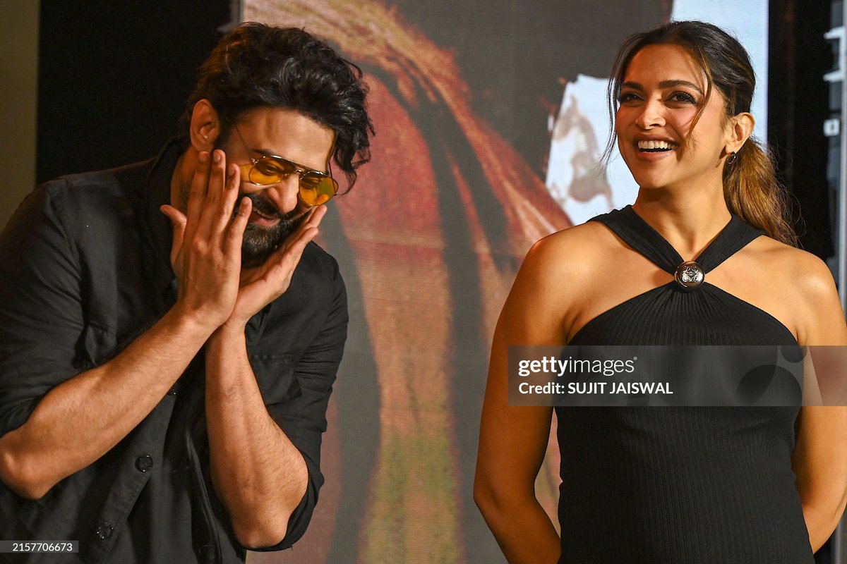 DeepikaPFC's tweet photo. [Pics] Cute💞Deepika Padukone and Prabhas at the pre release promotional event of #Kalki2898AD https://t.co/L15NpOXOOD