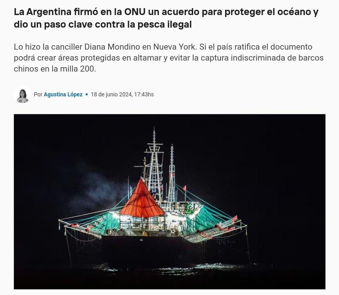 DianaMondino's tweet photo. Dimos un paso gigantesco en la protección de nuestras aguas contra la pesca ilegal e indiscriminada.

Este acuerdo será un punto de inflexión en la preservación de nuestro mar más allá de la milla 200.

Este gobierno es y será inflexible en la defensa de todo nuestro territorio. https://t.co/yxM8oc41x9