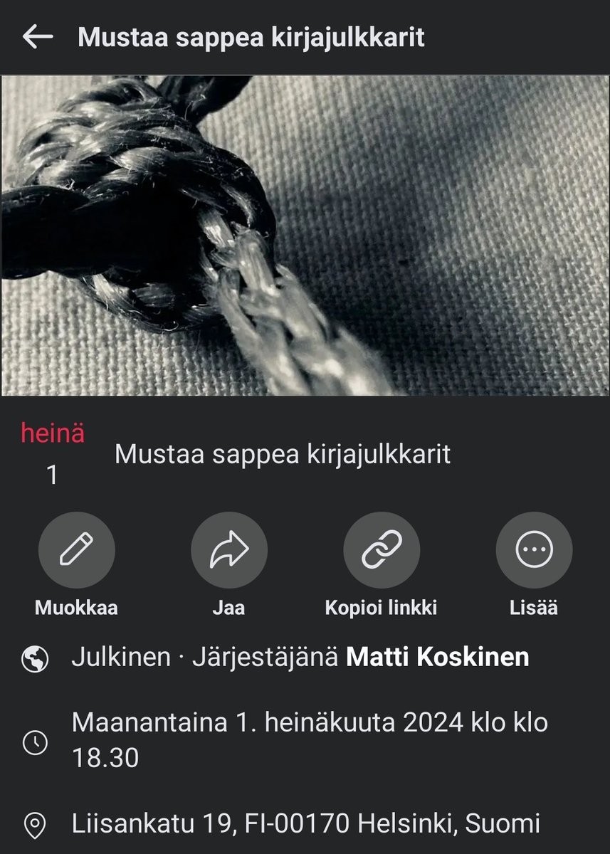mttvlttri's tweet photo. Mustaa sappea kirjajulkkarit ma 1.7 klo 1830 Aviadorin kulttuurikulmassa. Tervetuloa paikalle! Tilaisuuteen voi ilmoittautua Facebookin kautta tai laittamalla suoraan viestiä minulle. https://t.co/13atdUF4mS