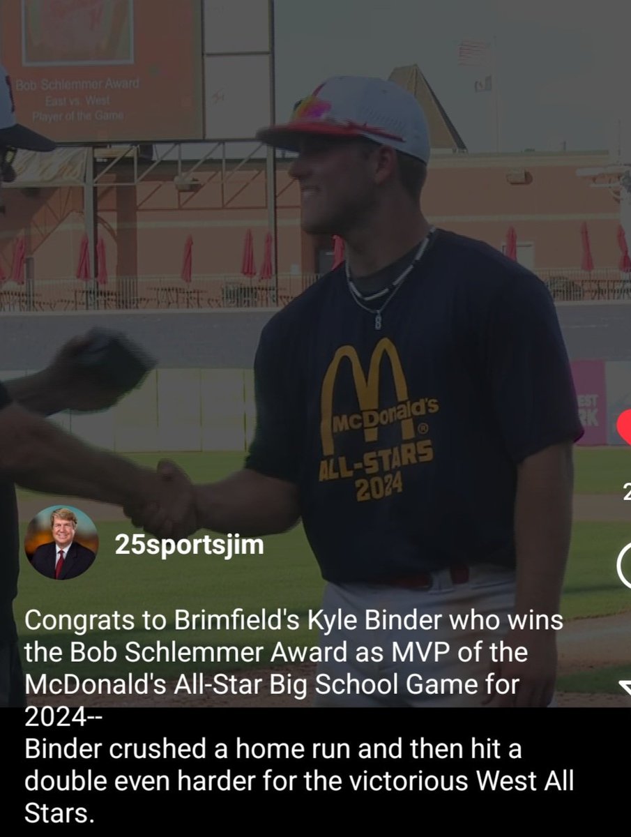 KBinder8's tweet photo. McDonald's All-Star Game at Dozer Park. Played with and against some awesome dudes. Hit a bomb to left and a double off the  wall, and did some work behind the plate. Grateful to have been selected for the Bob Schlemmer Player of the Game Award for large schools. https://t.co/KdSLH5yQjK