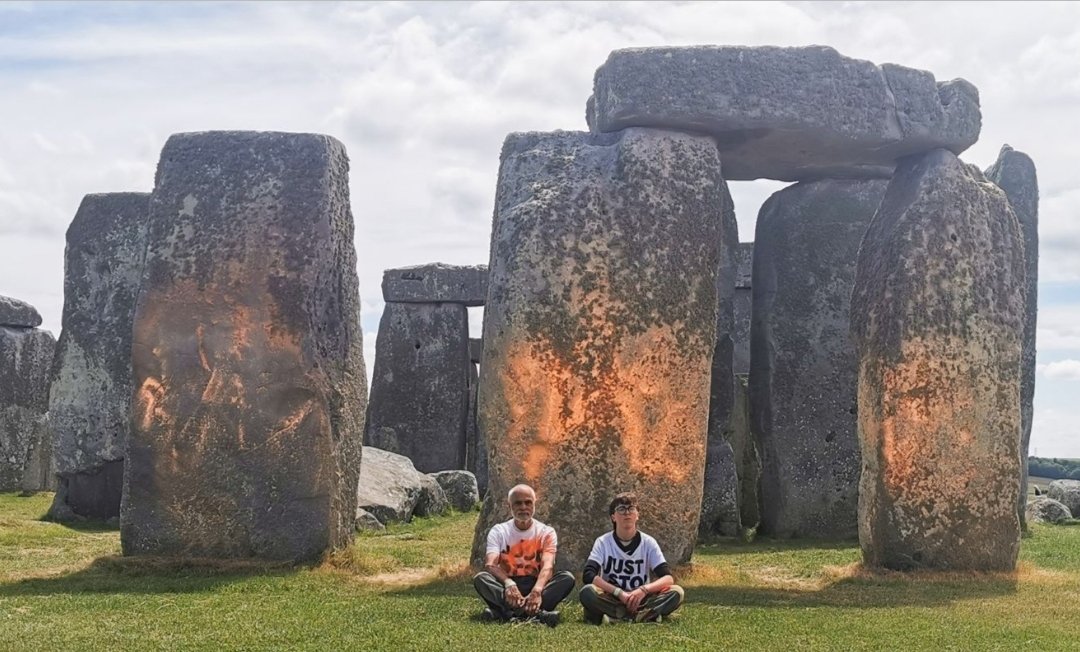 Tsoukalos's tweet image. Perhaps now it's time to move Stonehenge to Athens "where it can be looked after properly and everyone from around the world can visit it"?

All kidding aside, where was/is security in all of this? What a wake-up call for ancient world heritage sites. Hire security armed with…