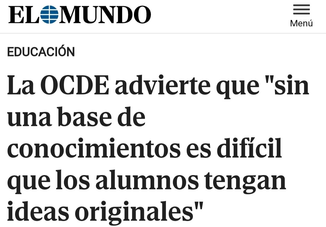 PascualGil1's tweet photo. El relato "competencial" antiintelectualista que lleva hegemonizando 20 años el oficialismo pedagógico se cae a pedazos. La realidad, tan tozuda, lo está haciendo caer.
Es difícil ser creativo, original, crítico y competente desde la nada y sobre la nada. Redescubriendo la rueda. https://t.co/OKSeEBAPUL