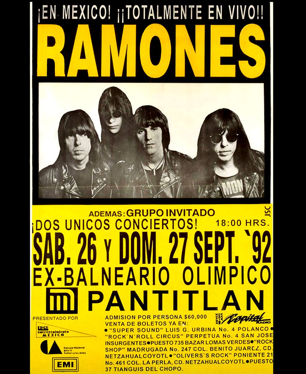 RamonesOfficial's tweet photo. Ramones made it down to Mexico three times, with the last shows in CDMX taking place in September 1992. https://t.co/G8lDxEgIIU