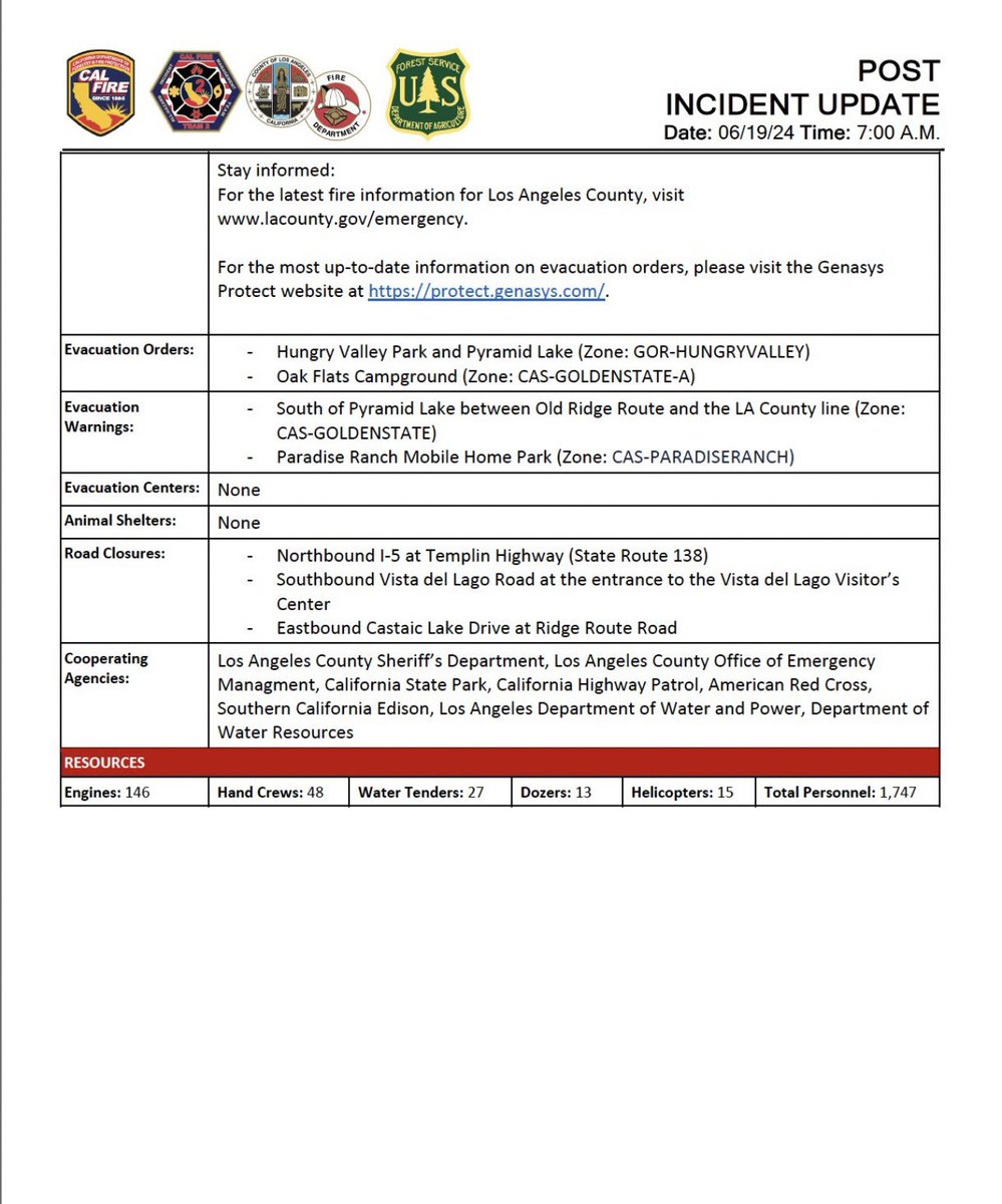 EsselingFire's tweet photo. #PostFire AM Incident Update 6/19/24 https://t.co/J674Eaj3WZ
