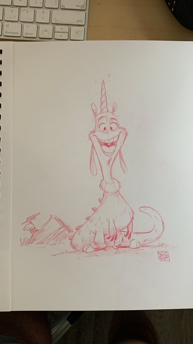 D__Gee's tweet image. It’s a Goof-ih-corn! 

#monstersketch #colerasepencil #eraserbits #sketchbookdrawing #carminered #traditionalart #cartoonist #characterdesign