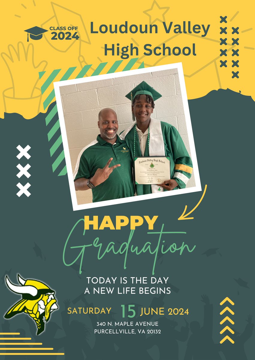 Tarik Joyner (@joynertarik) on Twitter photo Another School year is in the books and another graduation season has come to a close. Taking time this week to appreciate some of my
<a href="/LVHS_official/">Loudoun Valley HS</a> students who shared one final moment with me. Today I want to salute this young man. Good luck Daivon! #Vikings #VikingLife Another School year is in the books and another graduation season has come to a close. Taking time this week to appreciate some of my
<a href="/LVHS_official/">Loudoun Valley HS</a> students who shared one final moment with me. Today I want to salute this young man. Good luck Daivon! #Vikings #VikingLife