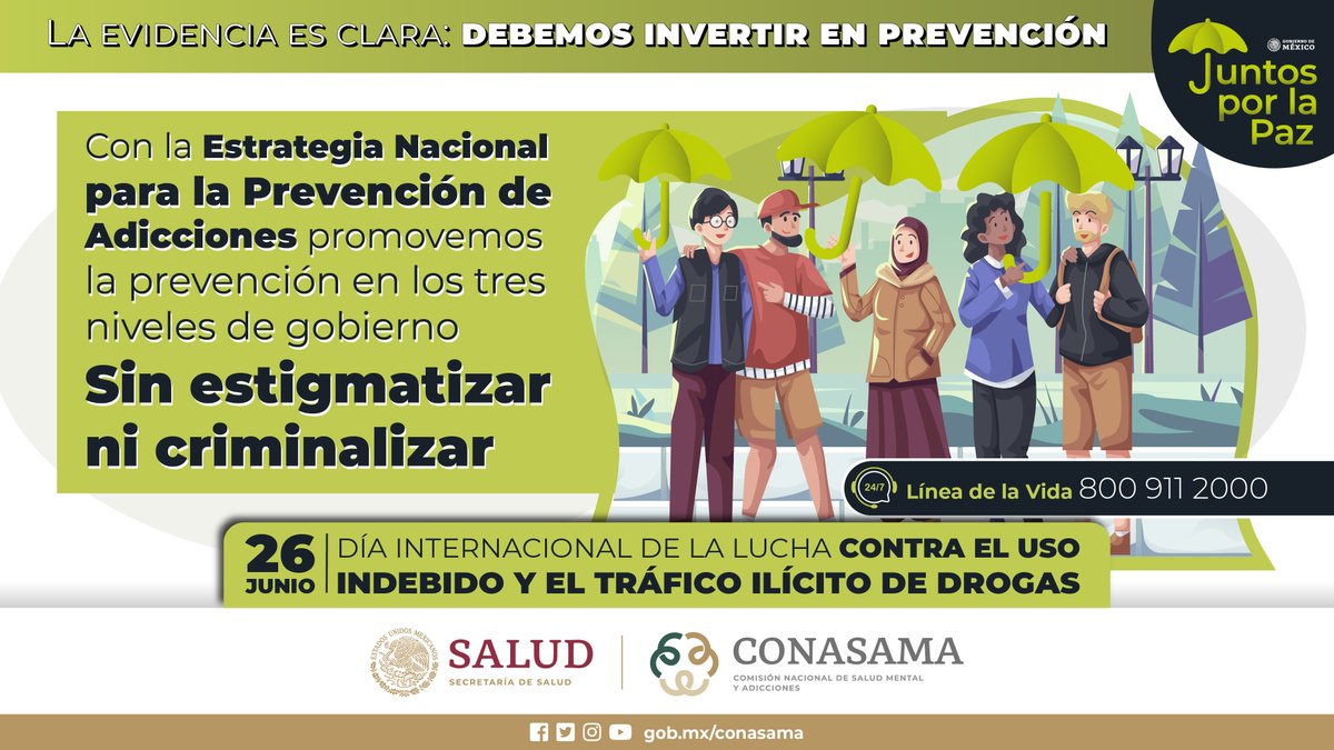 CONASAMA (@conasamamx) on Twitter photo Desde la ENPA <a href="/juntosxlapazmx/">Juntos por la Paz ☂️</a> nos unimos al Día Mundial de la Lucha Contra el Uso Indebido y el Tráfico Ilícito de Drogas, sin estigmatizar ni criminalizar.
¡Juntas y juntos trabajamos por la prevención!
#DíaMundialContraLasDrogas #InvertirEnPrevención Desde la ENPA <a href="/juntosxlapazmx/">Juntos por la Paz ☂️</a> nos unimos al Día Mundial de la Lucha Contra el Uso Indebido y el Tráfico Ilícito de Drogas, sin estigmatizar ni criminalizar.
¡Juntas y juntos trabajamos por la prevención!
#DíaMundialContraLasDrogas #InvertirEnPrevención