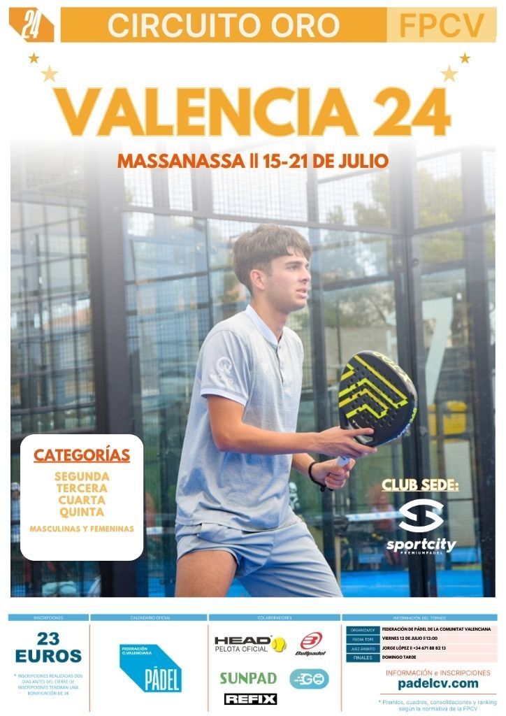 💫 Valencia vivirá un torneo muy especial este verano: 

⏳ORO 24 VALENCIA FPCV
🗓️ Tope de inscripción: viernes 12 de julio a las 12:00
🧨DESCUENTO 3€ DISPONIBLE

📝 ¡Inscríbete ya! 
buff.ly/3Rq51Ta