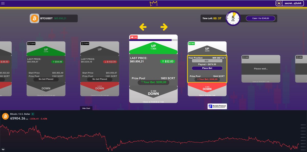 We are thrilled to unveil the first look of Bulls and Bears V1! 🔥🔥

Version 1 will soon be available on Testnet soon, and we can’t wait to share more with you 🚀🎰

How does it work?

Bet on whether the price of BTC will go up or down from your starting price. Compete with